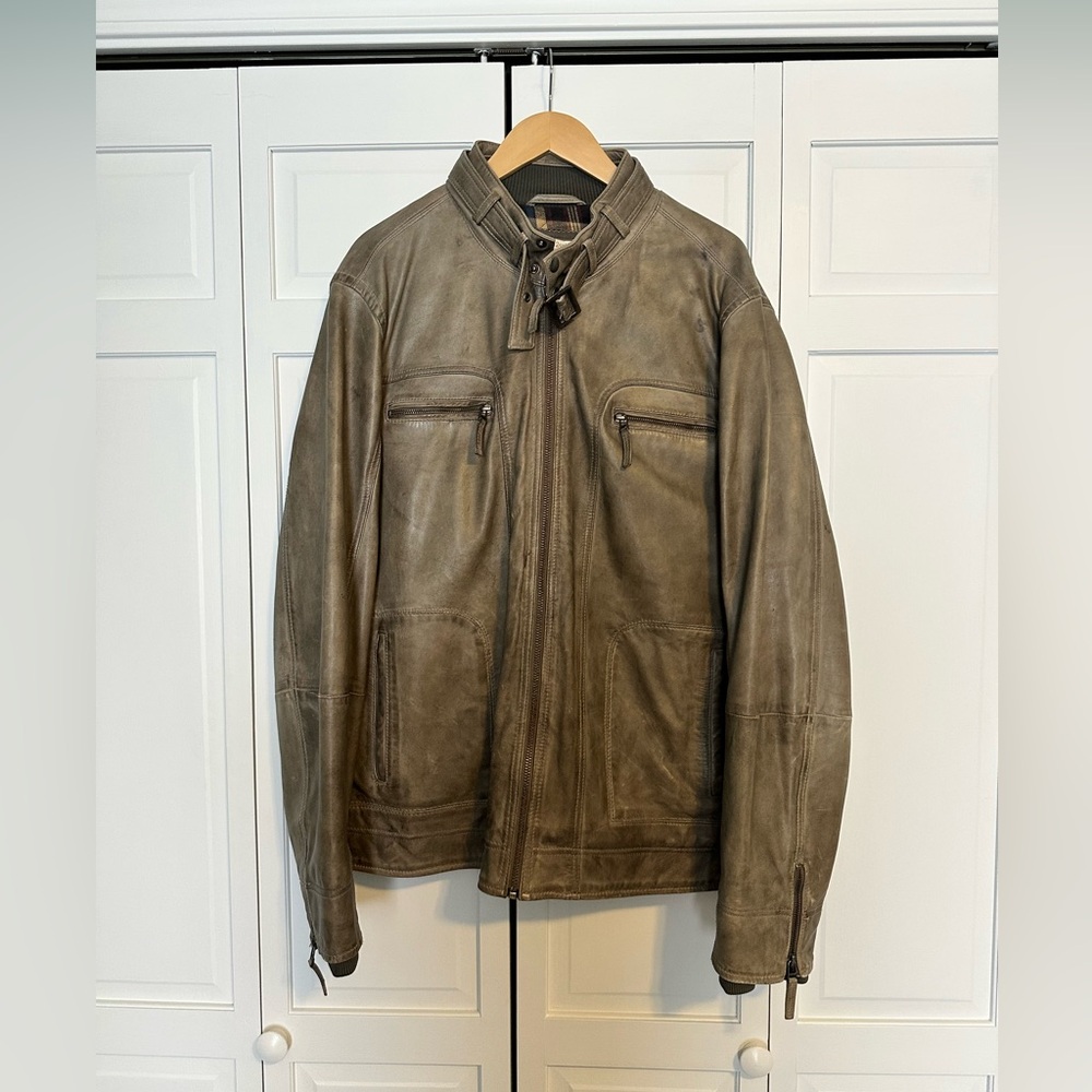carbon2cobalt light olive leather jacket